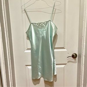 Silk light blue slip dress nightgown with cutout detail